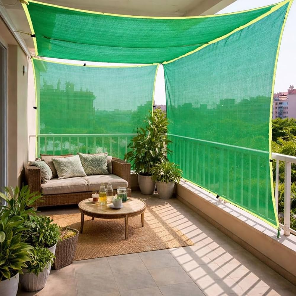 Green shade net for outdoor areas